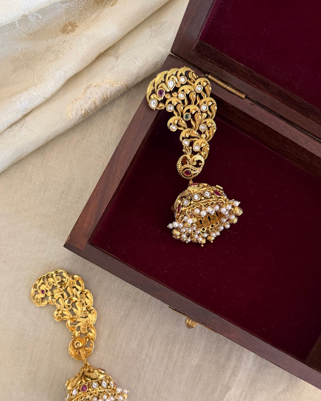 Regal Floral Kundan Ear Cuff Jhumkas ER403