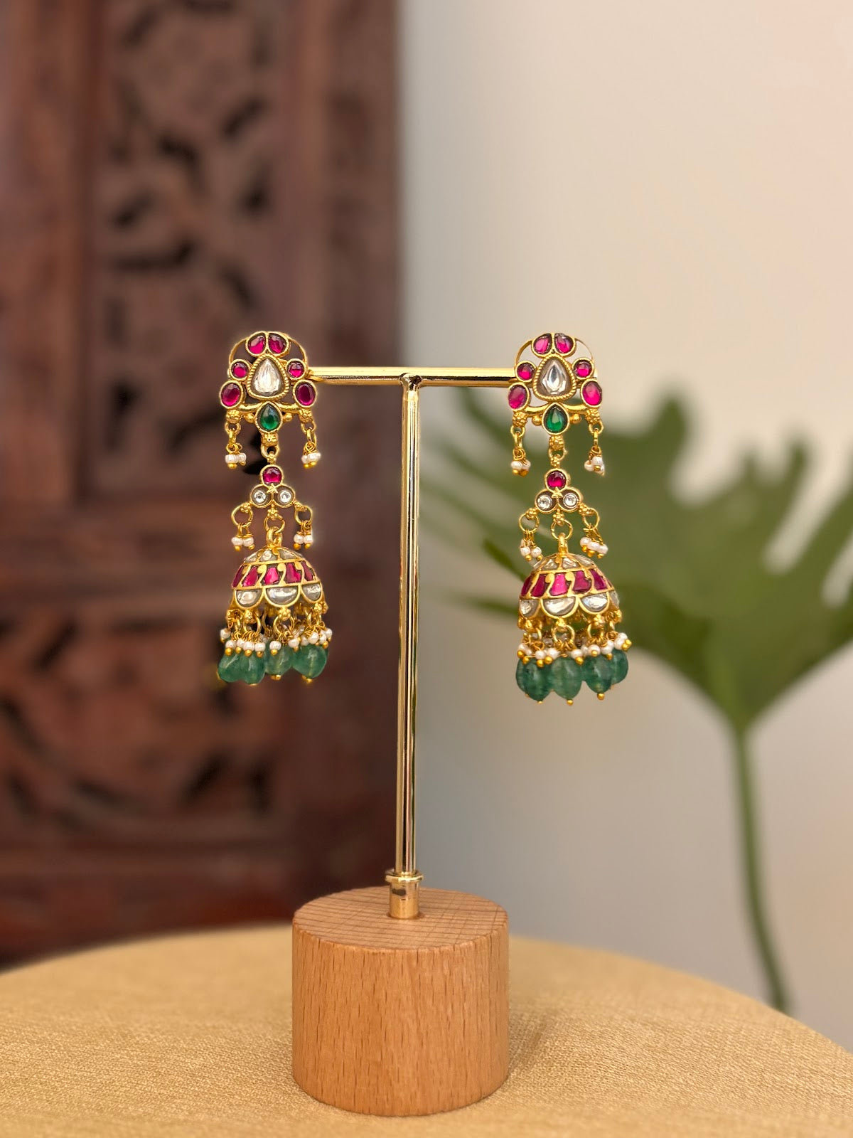 Heritage Floral Jadau Earrings | Handmade Gold Plated | ER435