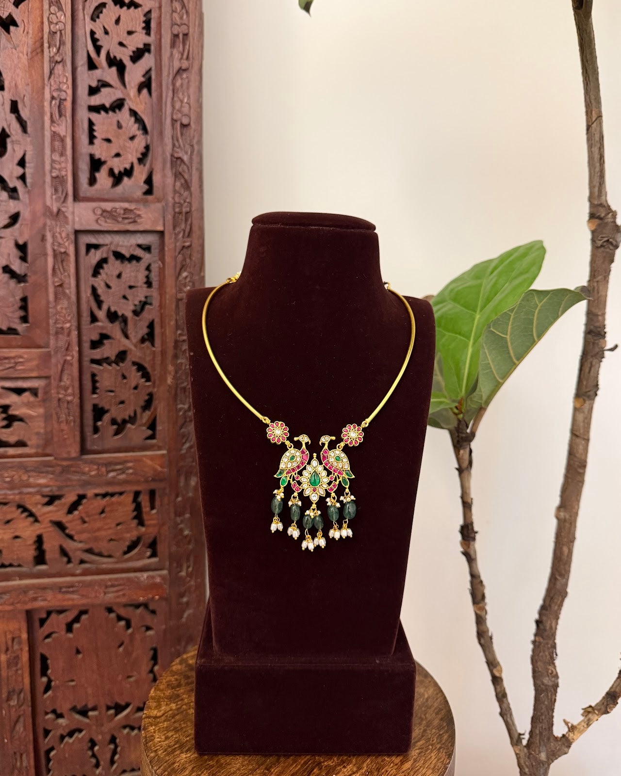 Elegant Peacock Jadau Kundan Pendant Necklace | Handmade Gold Plated | NC785