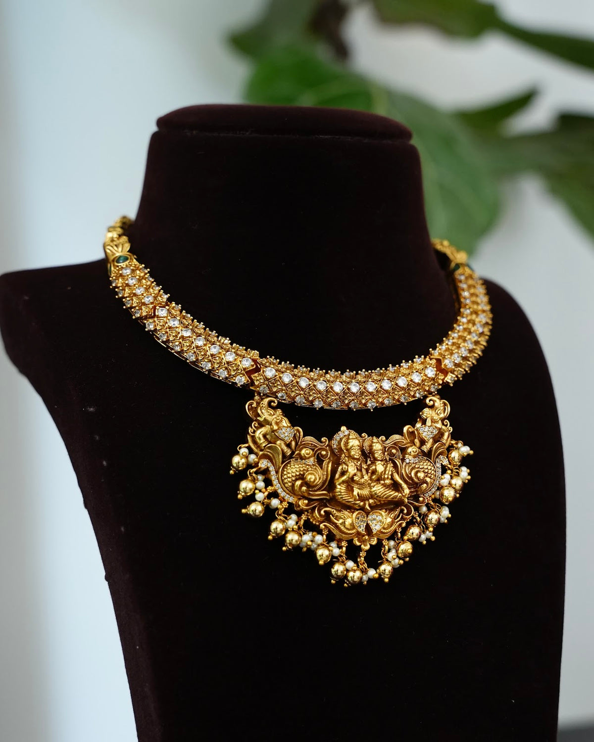 Regal Lakshmi Temple Jewellery Choker with Earrings | Handmade Gold Plated | NC890