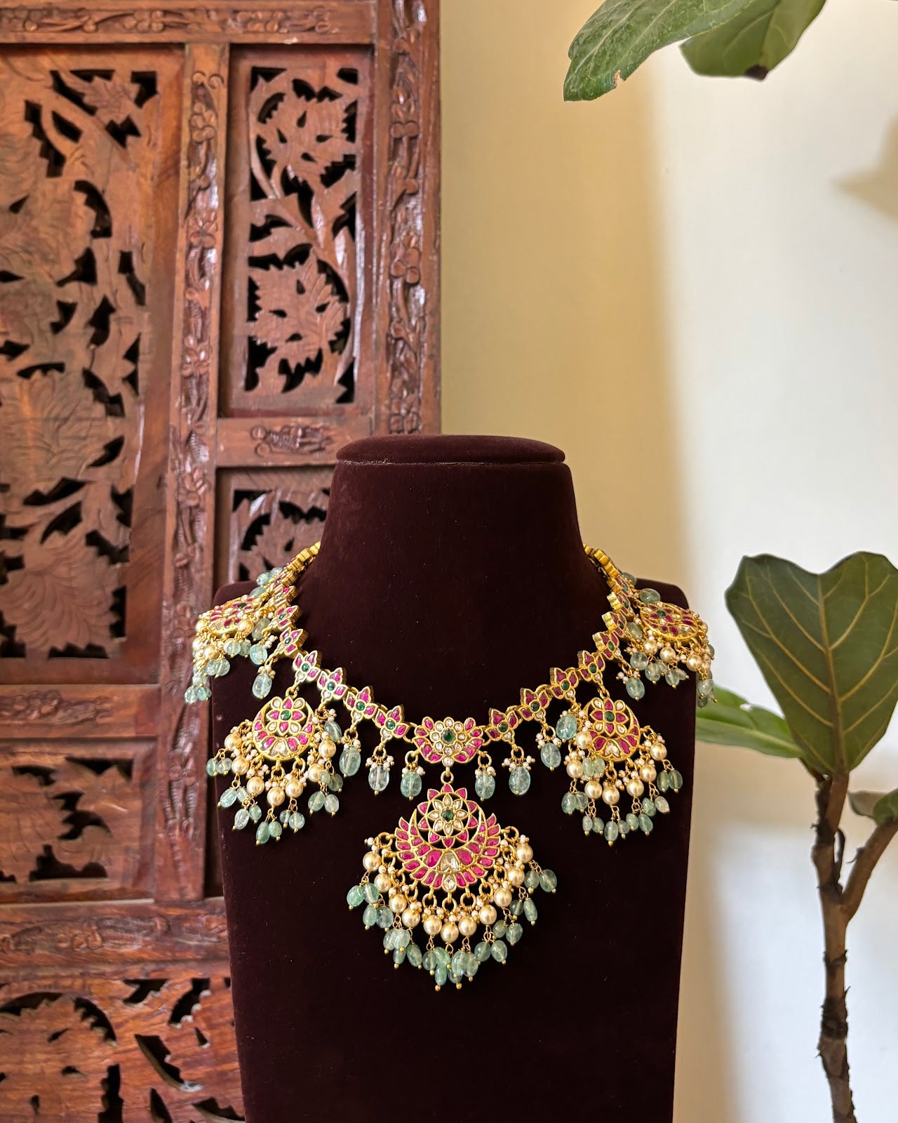 Bridal Jadau Kundan Floral Necklace | Handmade Gold Plated | NC741