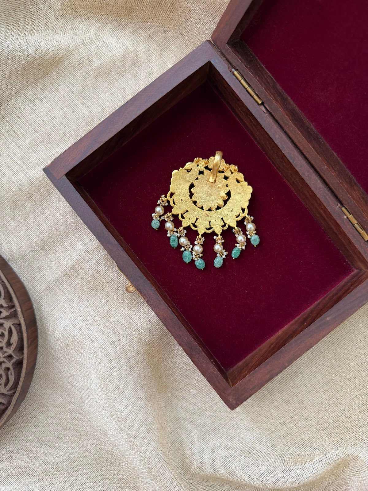 Traditional Kundan Jadau Pendant | Multicolour Floral Design with Pearl Drop | Handmade Gold Plated | HA398