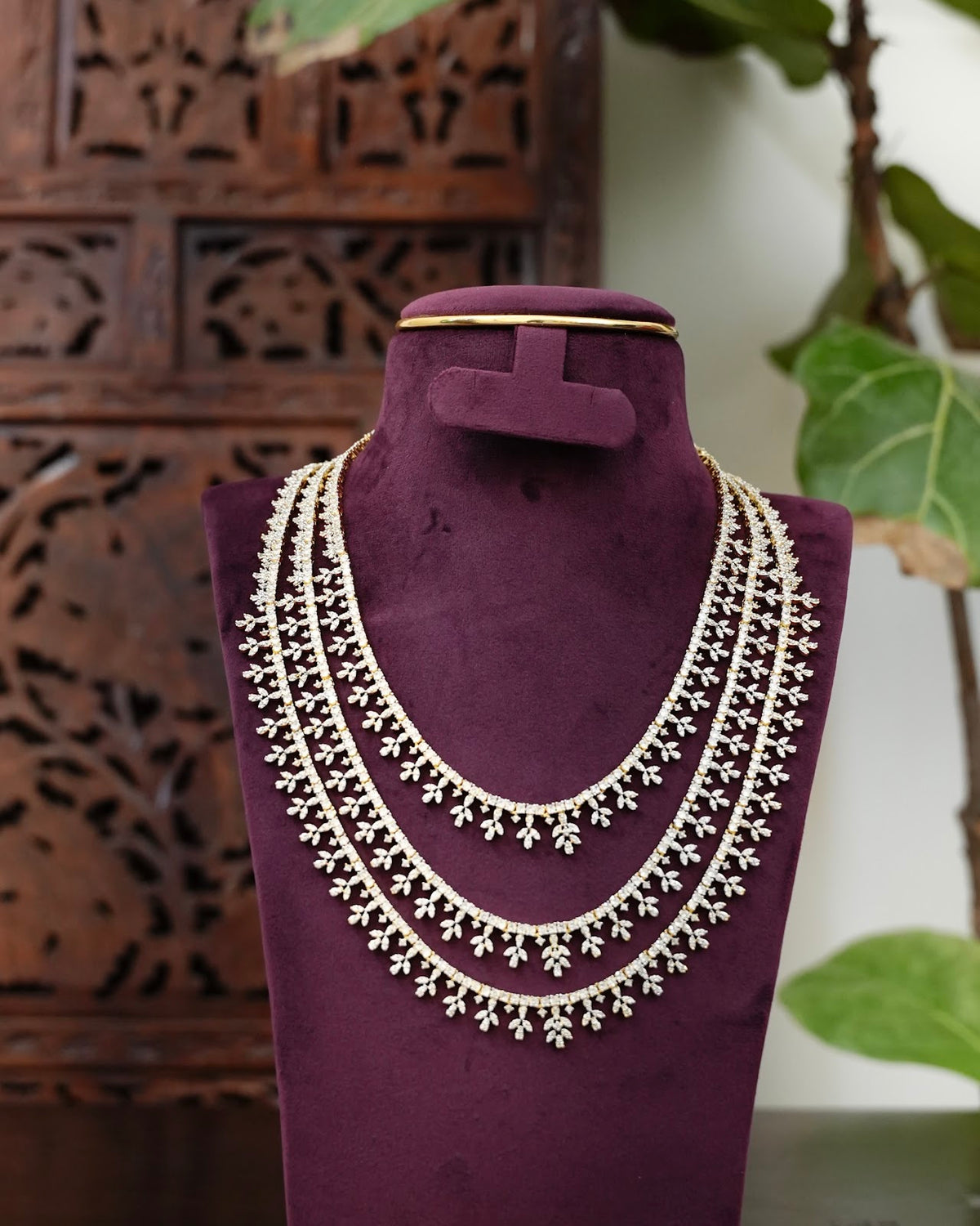 Three-Layer AD Stone Necklace Set with Matching Earrings | NC950