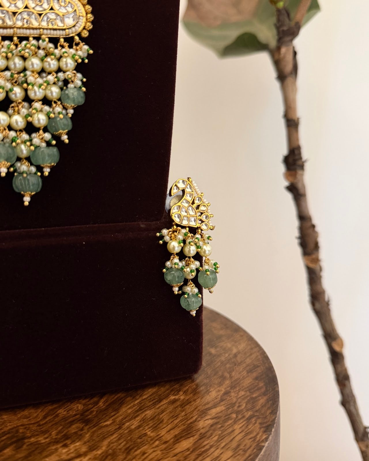 White Gold-Plated Kundan Peacock Malla with Earrings | Handmade Gold Plated | NC794