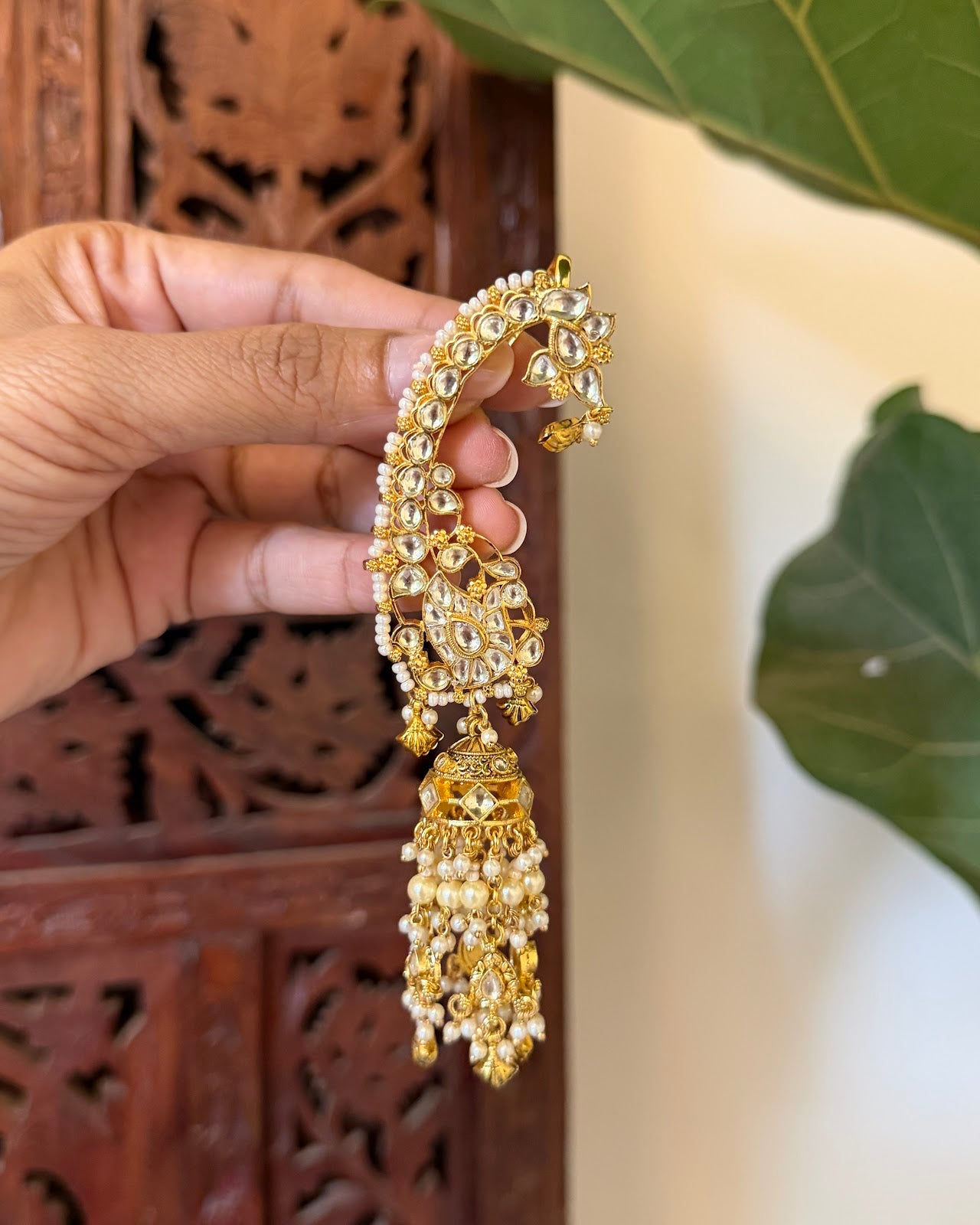 White Kundan Peacock Ear Cuff Jhumkas ER406