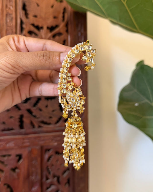 White Kundan Peacock Ear Cuff Jhumkas ER406
