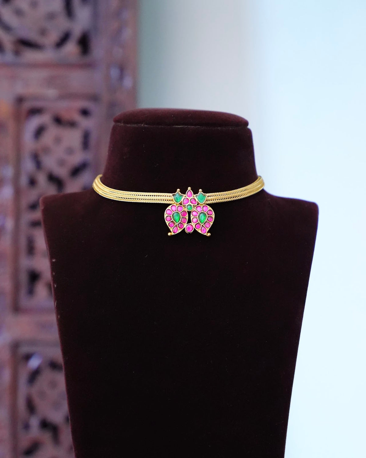 2-in-1 Jadau Kundan Mango Chain Choker | Green & Ruby | Handmade Gold Plated | NC933