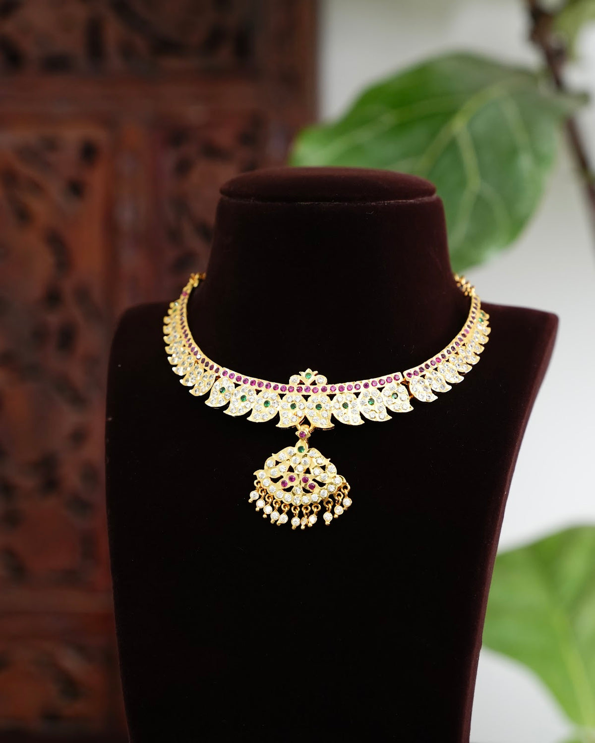 Vintage South Indian Mango Attigai Necklace | Multicolour | Timeless Heritage Gold Tone | NC914