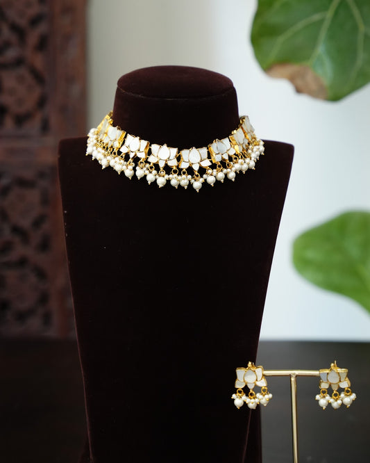 Mother of Pearls Lotus Necklace Set | Handmade  | NC897