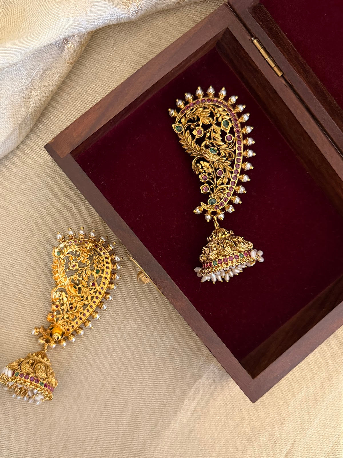 Regal Peacock Ear Cuff Jhumkas Royal Kundan ER401