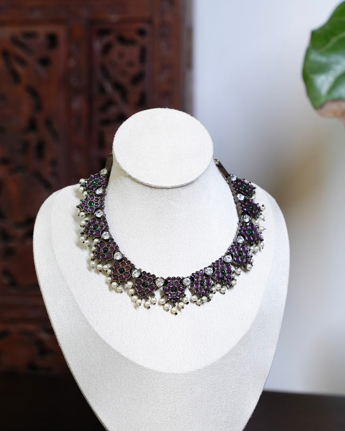 Vintage Black Oxidised Jewellery with Kemp Stones & Pearl Beads | NC915