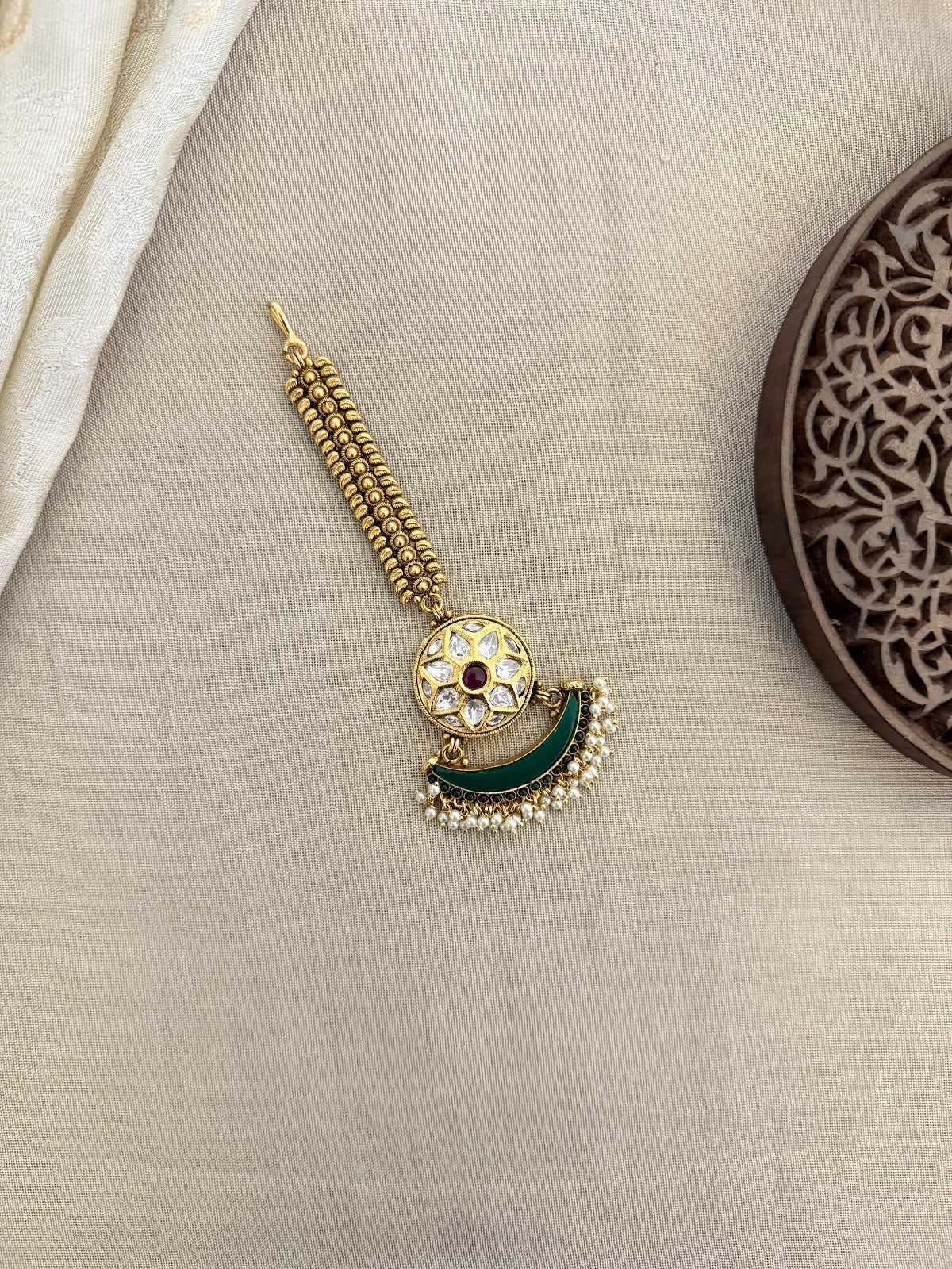 Multi Color Floral Design Maang Tikka With Pearl Drops | MT337