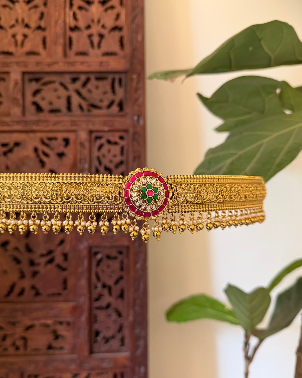 Floral Kundan Antique Waistbelt | Handmade Gold Plated | WB043