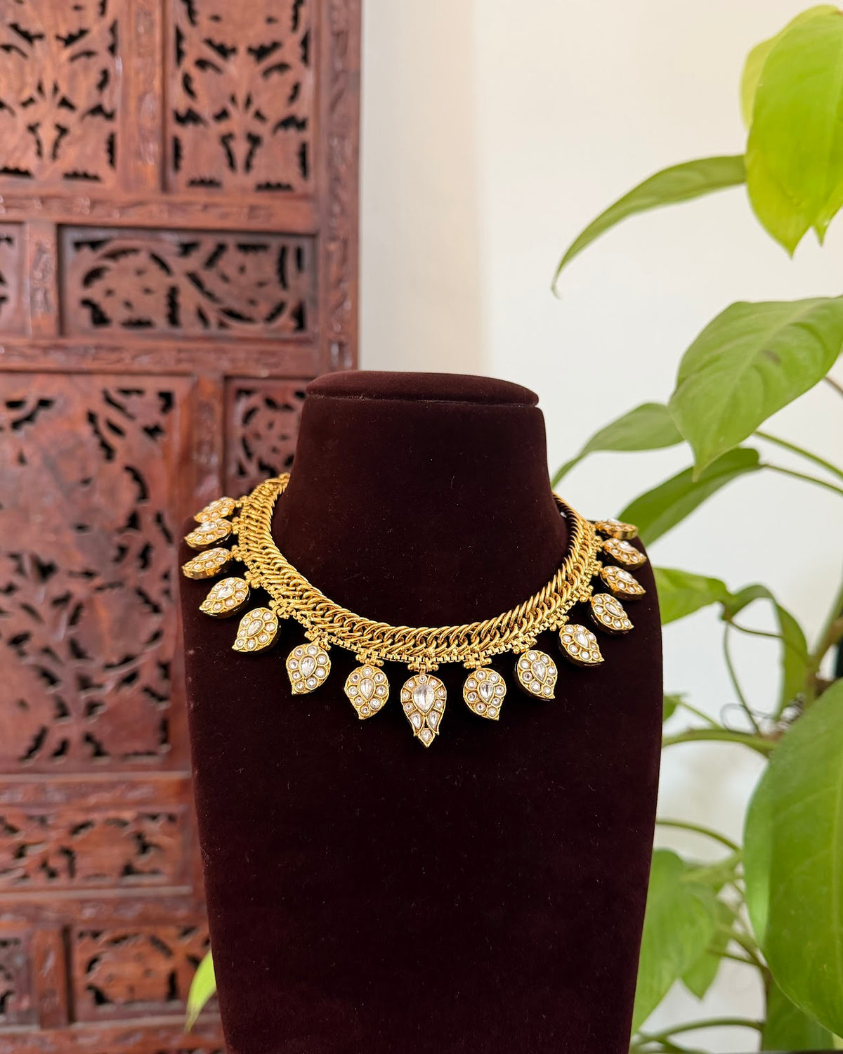2 in 1 Reversible Mango Necklace with Earrings | Handmade Gold Plated | NC953