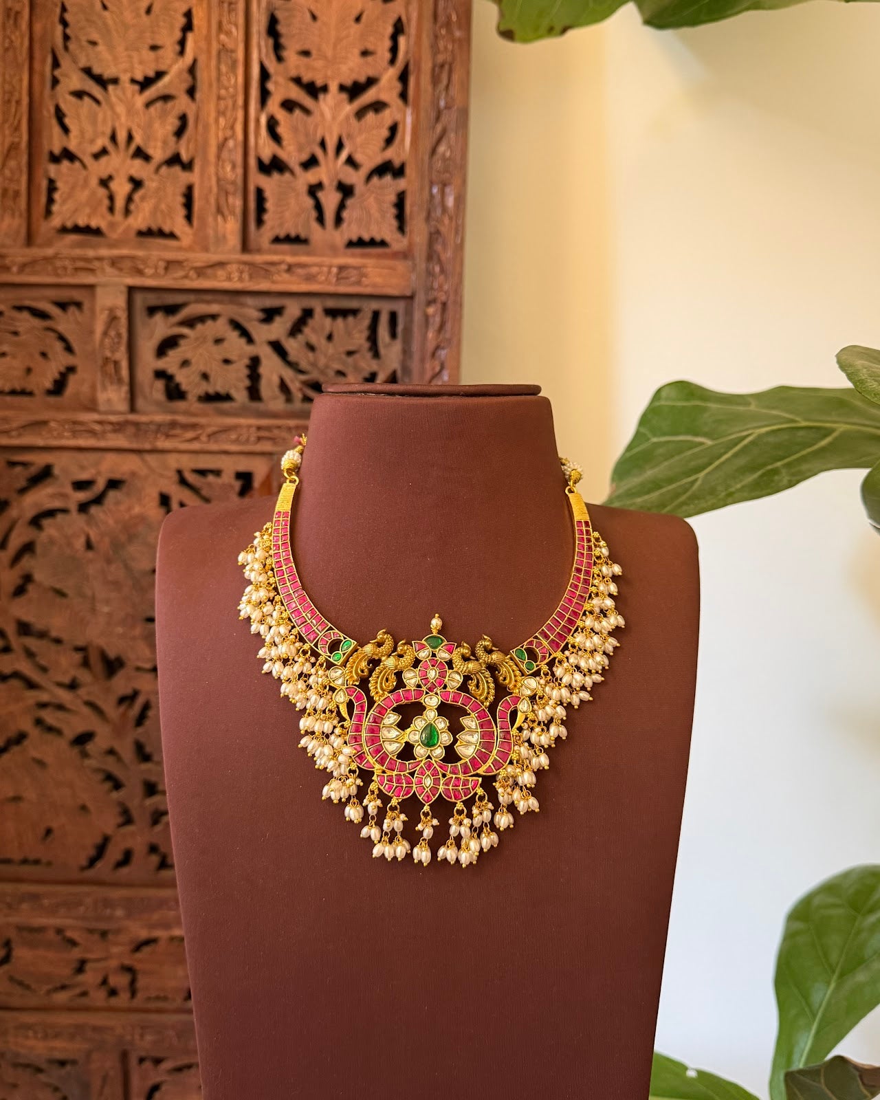 Jadau Kundan Guttapusalu Kanti Peacock Necklace | Handmade Gold Plated | NC844