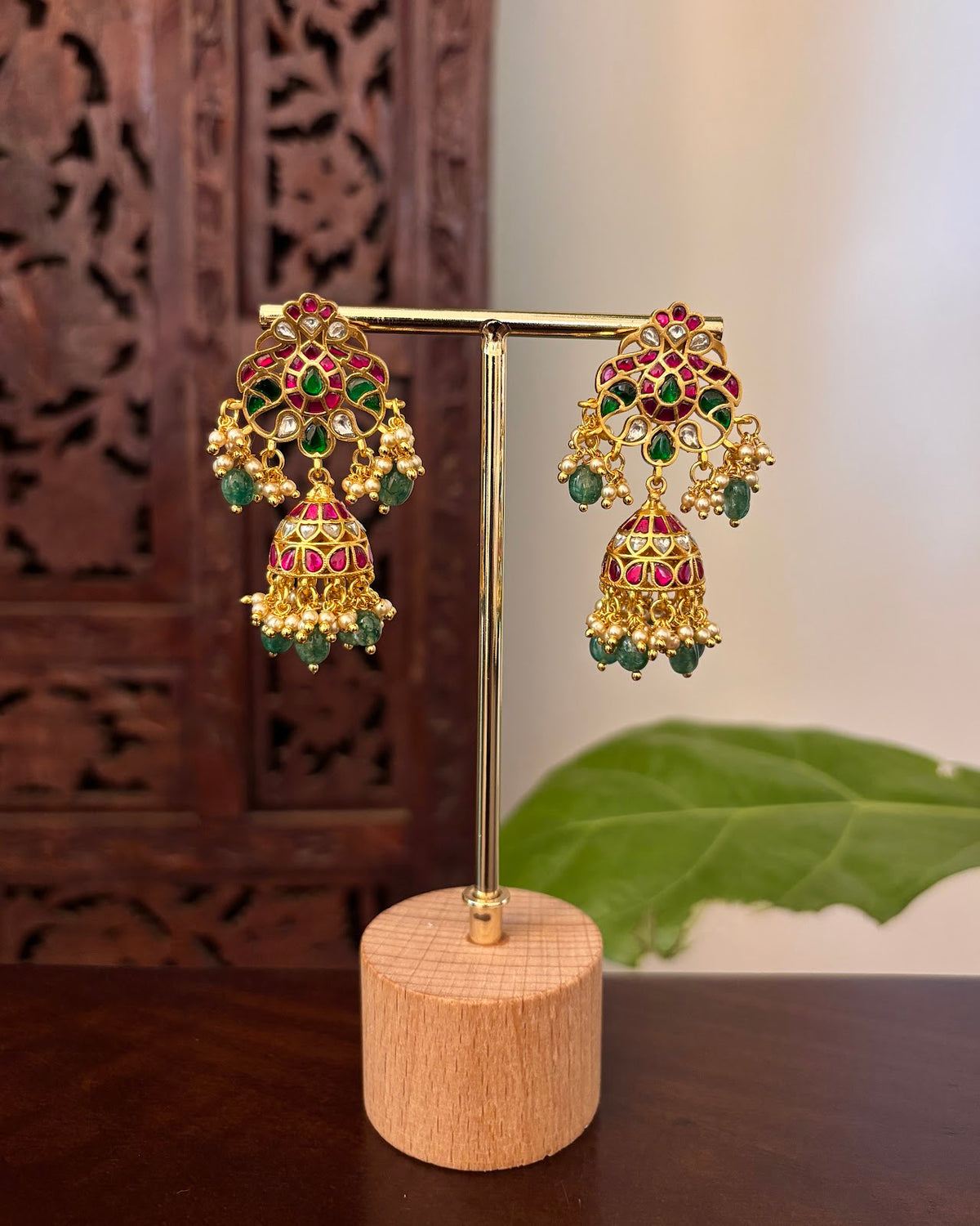 Floral Multicolor Jadau Kundan Earrings | Handmade Gold Plated | ER477