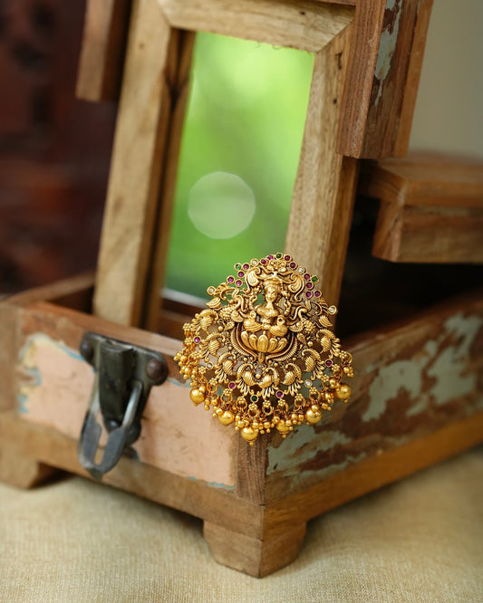 Royal Lakshmi Peacock Hair Pendant | Antique Gold Finish | HA433