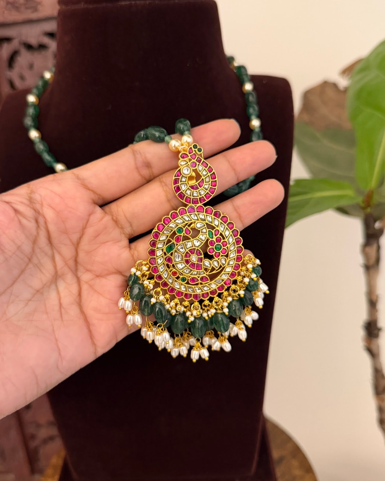 Traditional Peacock Motif Jadau Kundan Pendant | Handmade Gold Plated | NC786