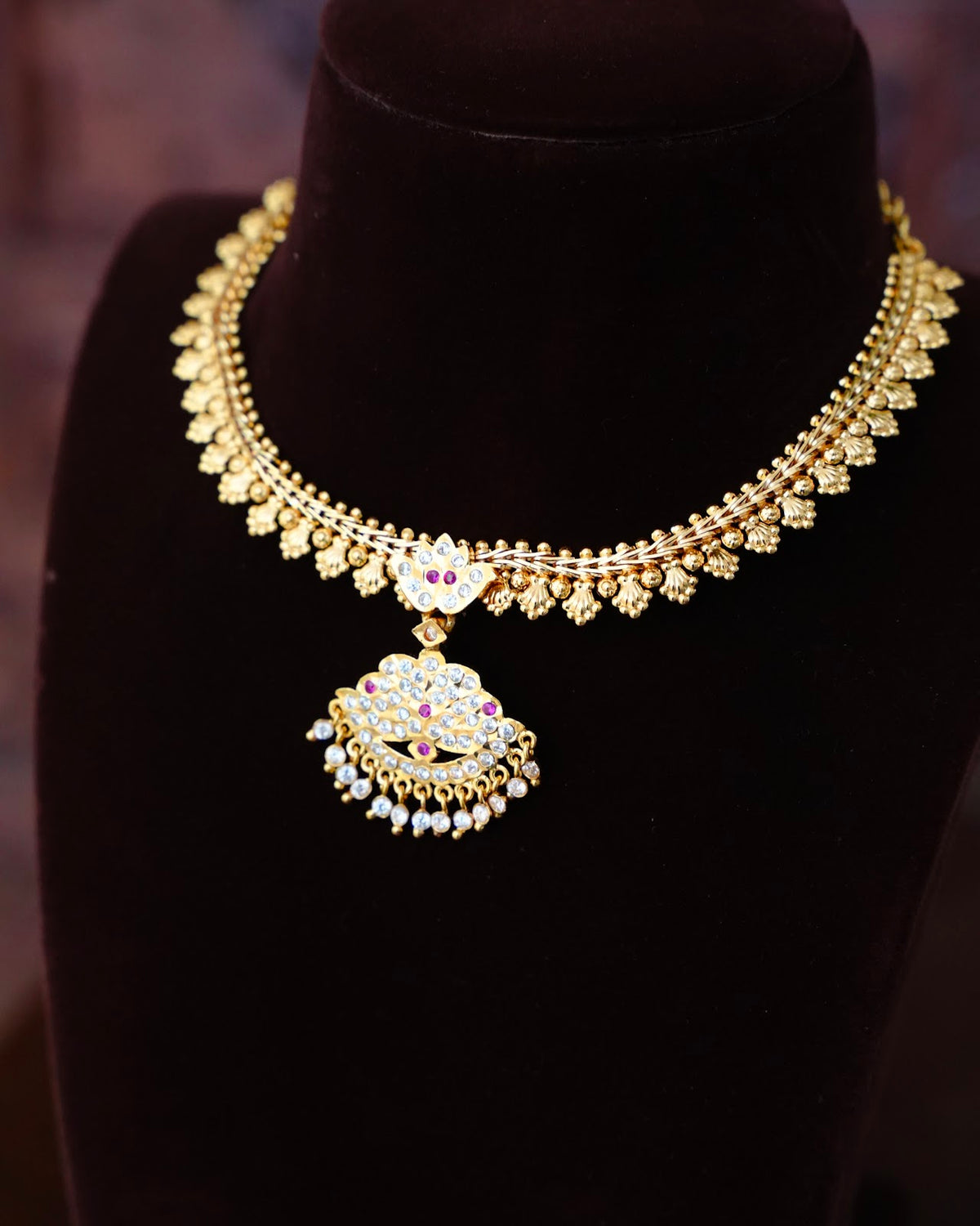 Traditional Impon Attigai Necklace | Handmade Gold Tone | NC942