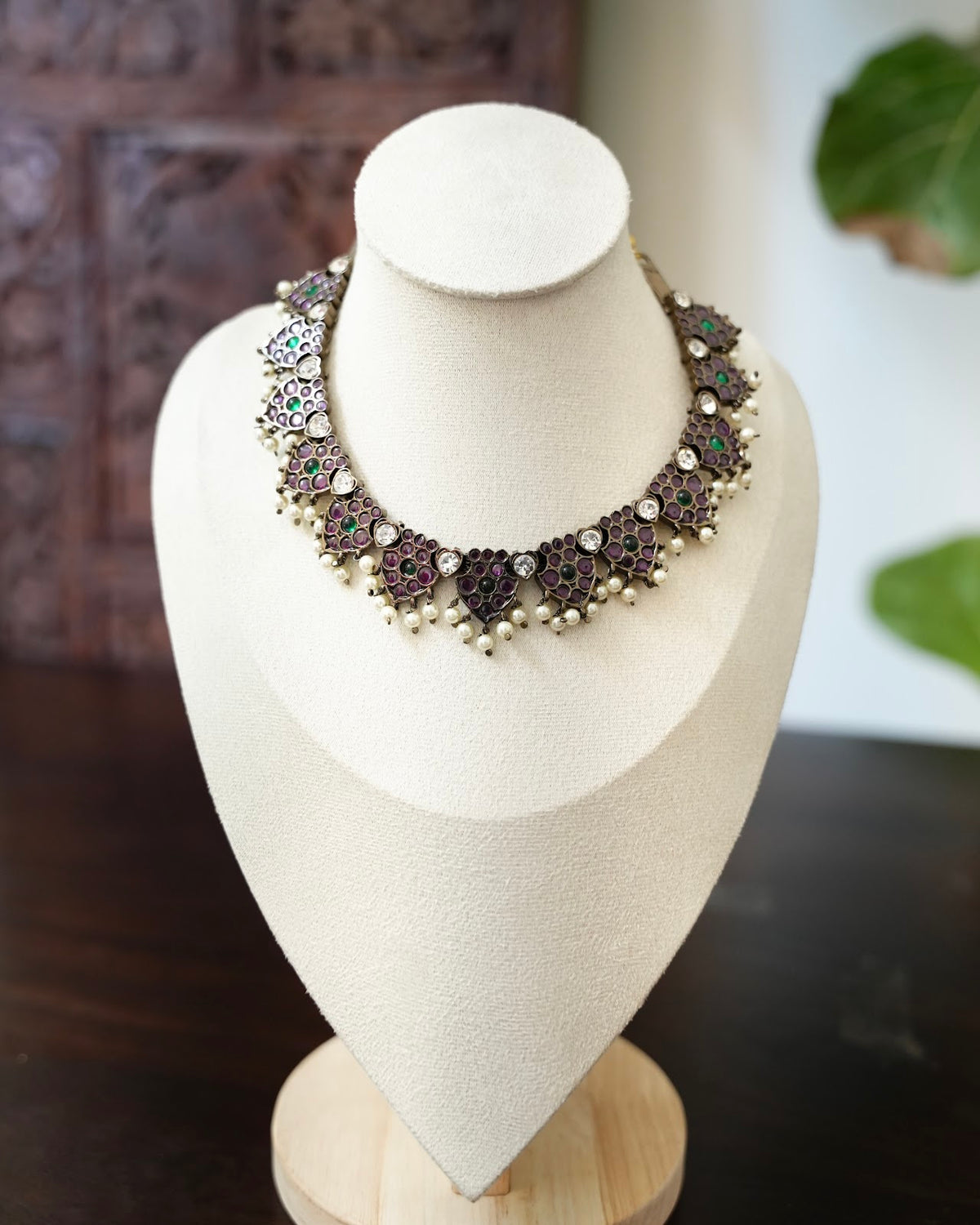 Vintage Black Oxidised Jewellery with Kemp Stones & Pearl Beads | NC915