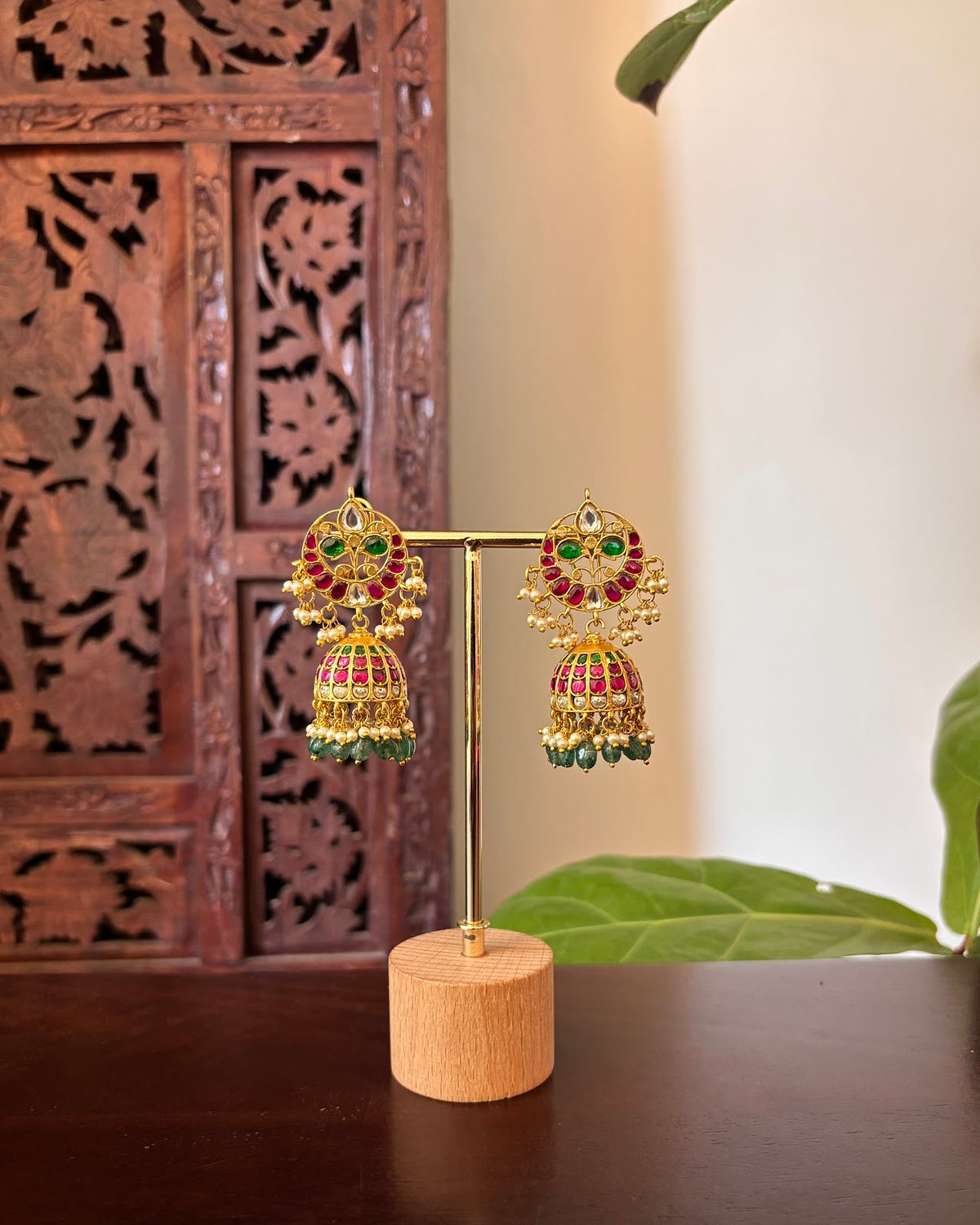 Regal Bloom Jadau Jhumkas with Pearl Drops | Handcrafted Gold-Plated | ER493