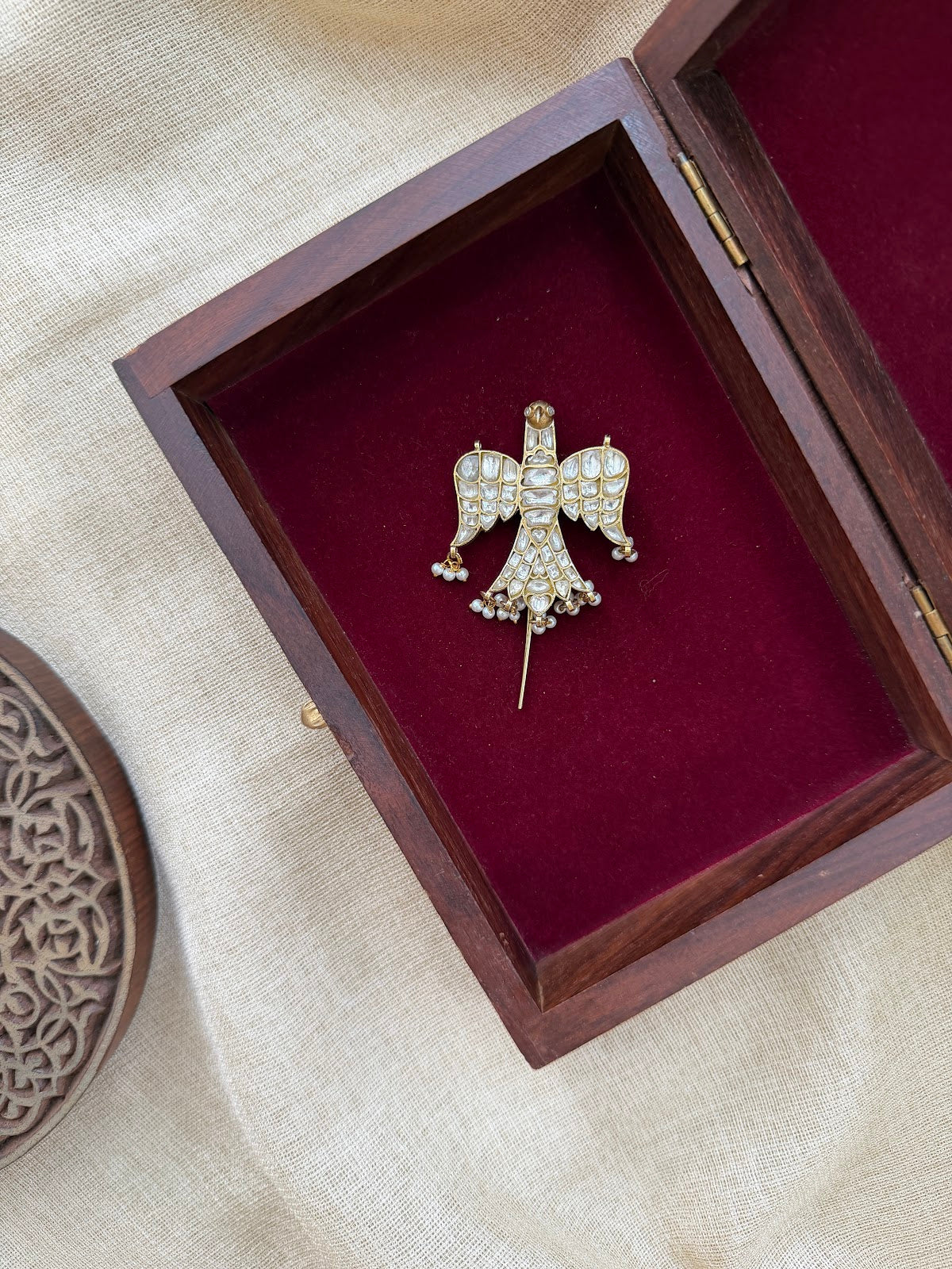 White Royal Gandaberunda Jadau Kundan Hair Pin | Handmade Gold Plated | HA408