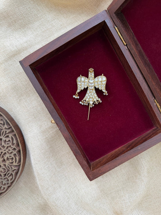 White Royal Gandaberunda Jadau Kundan Hair Pin | Handmade Gold Plated | HA408