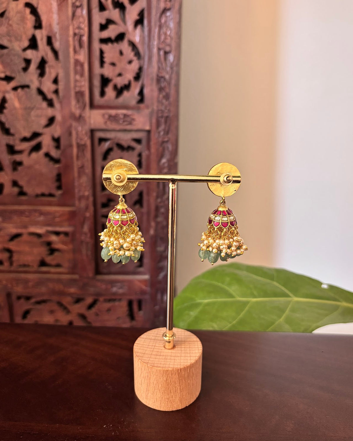 Classic Jadau Kundan Pear Drop Jhumkas | Handmade Gold Plated | ER481