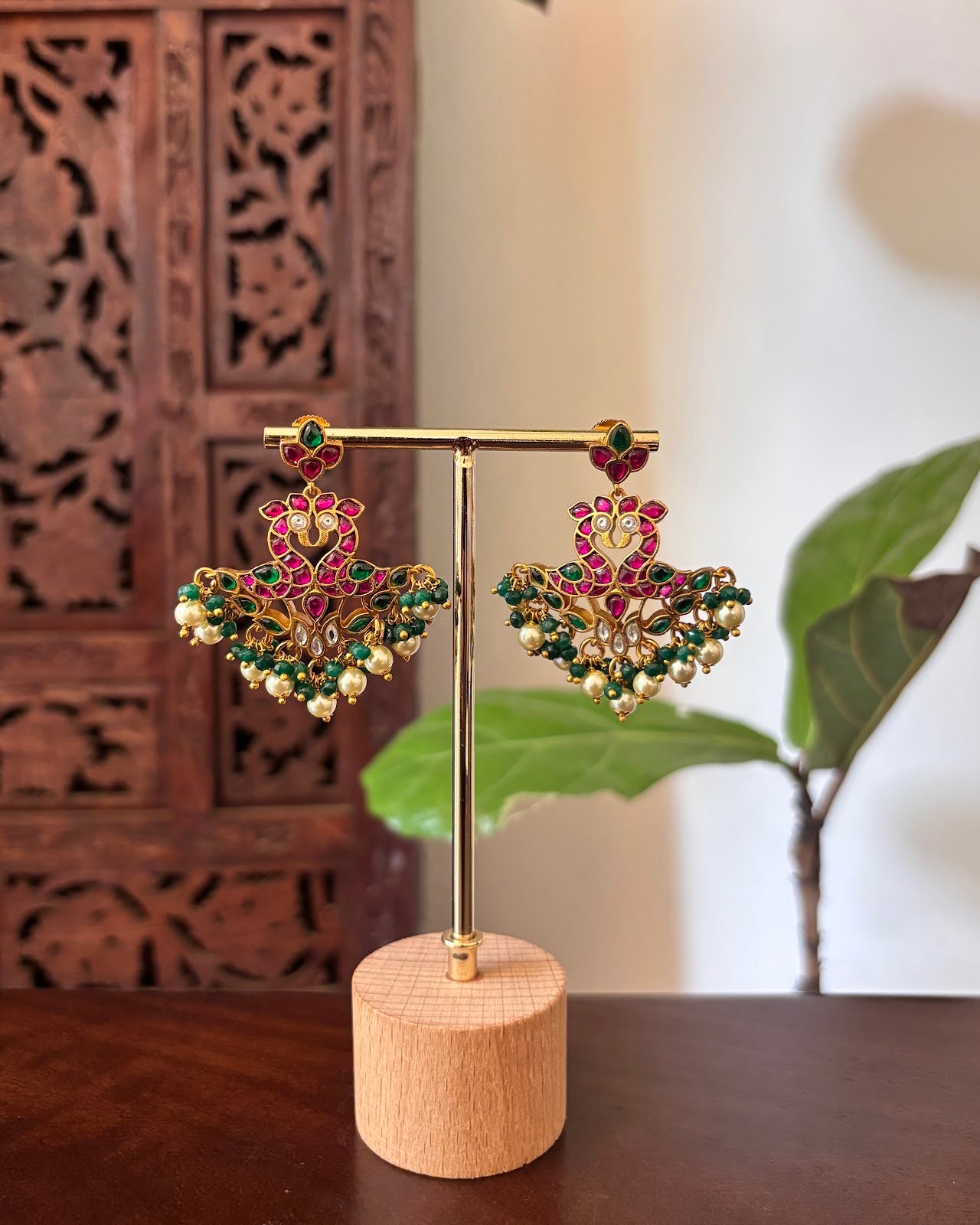 Traditional Multicolour Peacock Jhumkas | Jadau Kundan Gold Plated | ER465