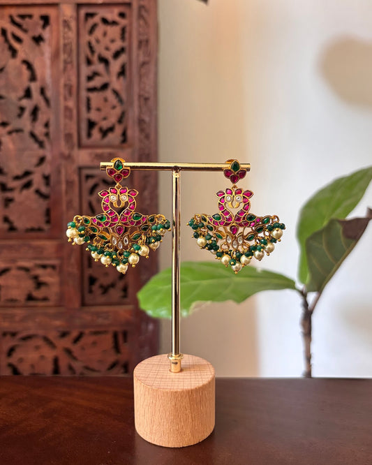 Traditional Multicolour Peacock Jhumkas | Jadau Kundan Gold Plated | ER465