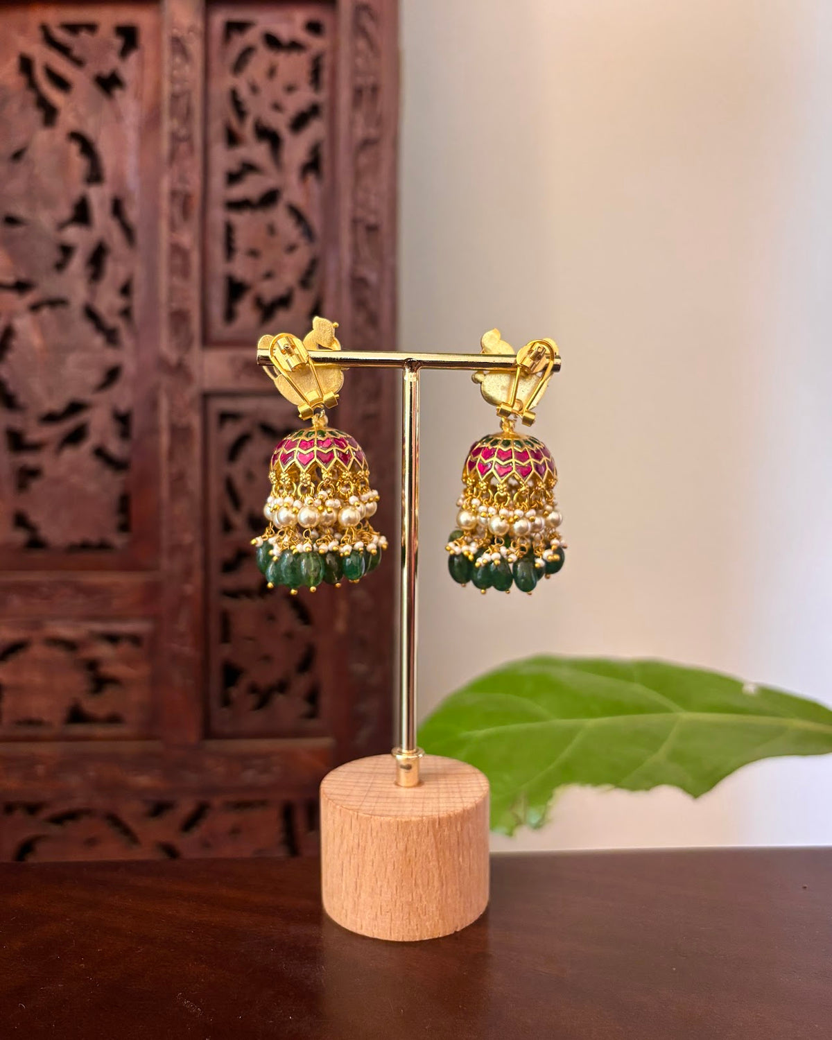 Peacock Floral Jadau Kundan Jhumkas | Handmade Gold Plated | ER479