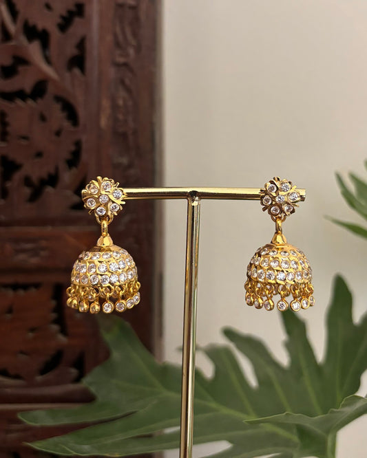 Vintage Impon Small Classic Jhumkas White ER396