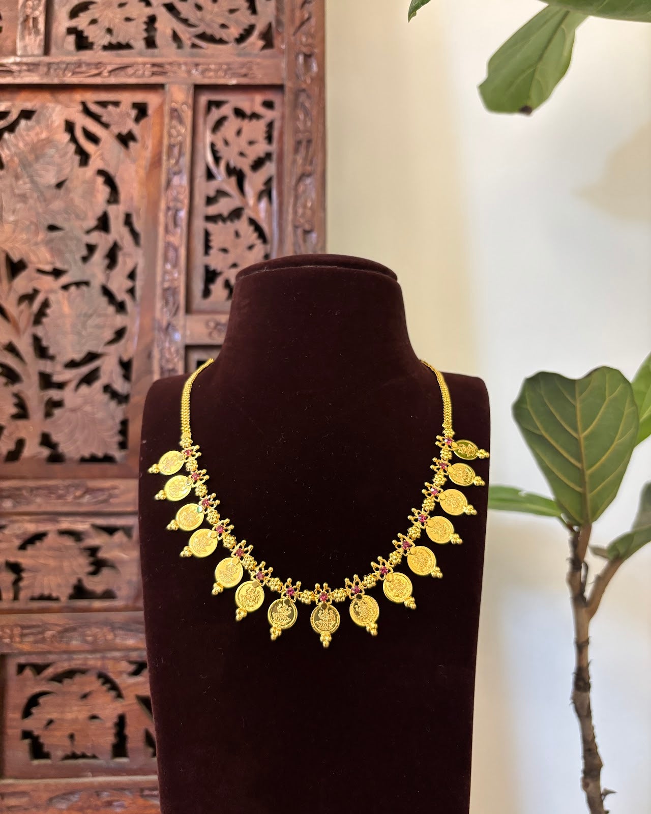 Lakshmi Kaasu Necklace | Antique Gold Finish | Handmade Gold Plated | NC755