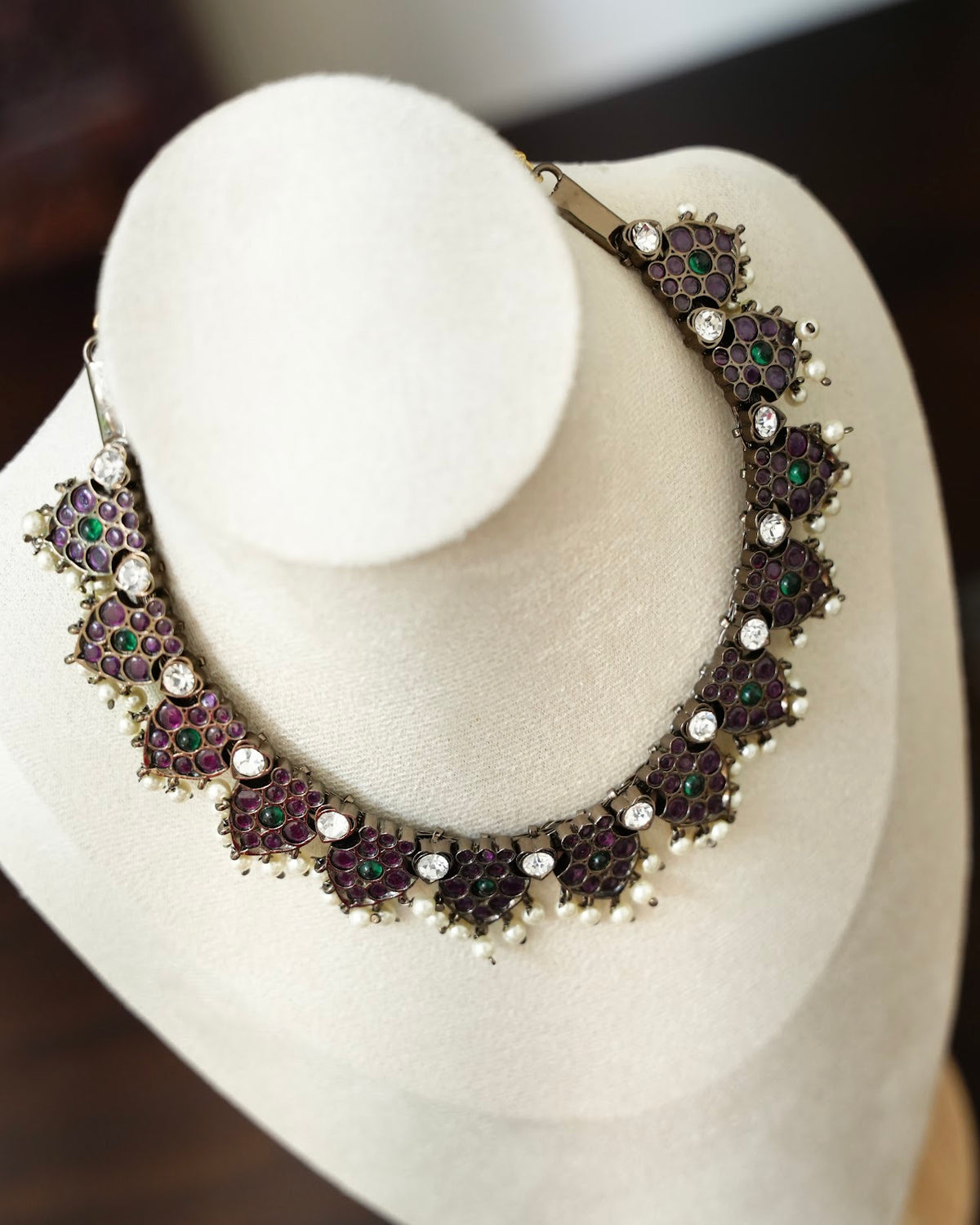 Vintage Black Oxidised Jewellery with Kemp Stones & Pearl Beads | NC915