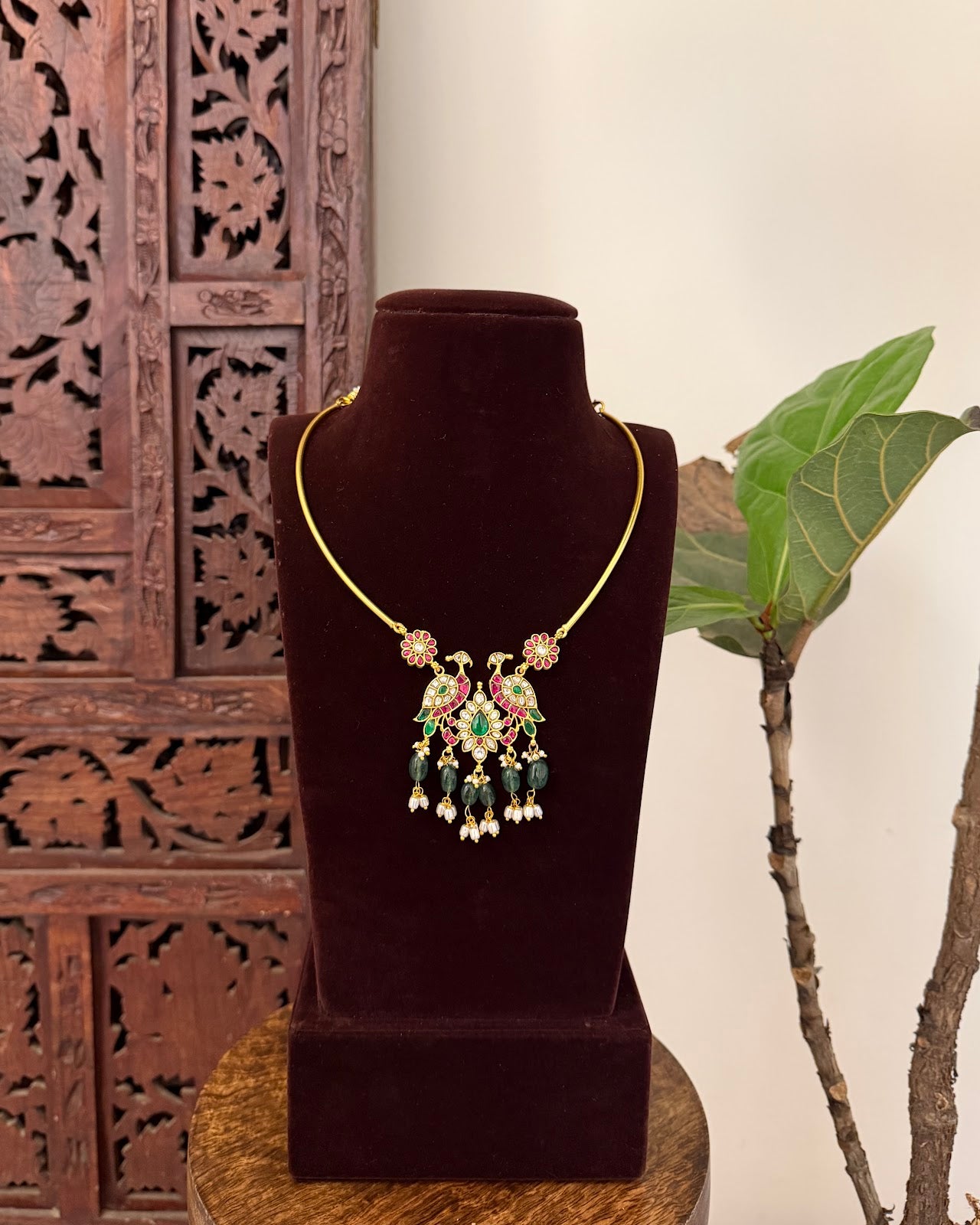 Elegant Peacock Jadau Kundan Pendant Necklace | Handmade Gold Plated | NC785