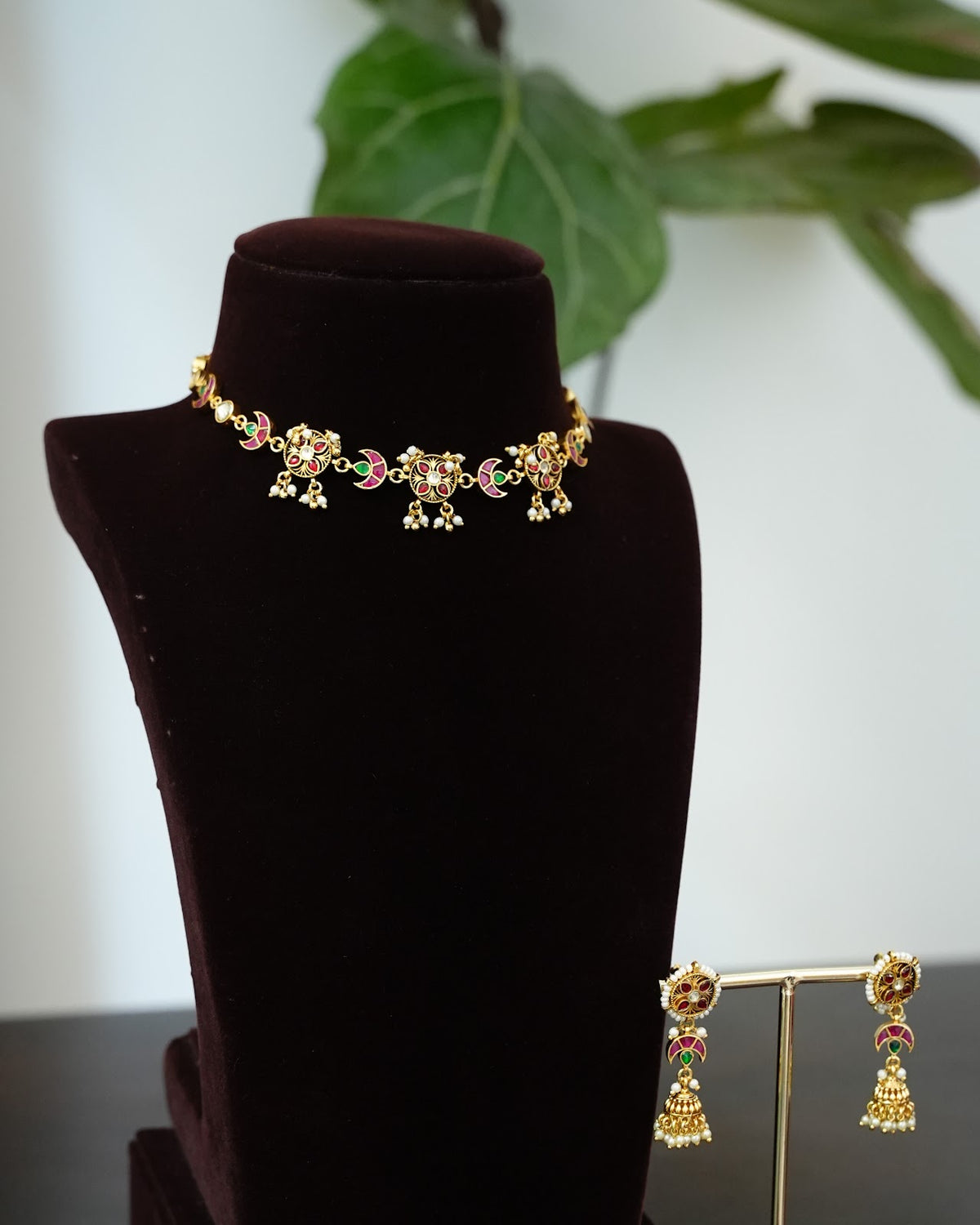 Pachi Kundan Floral Chand Choker with Earrings | Handmade Gold Plated | NC901