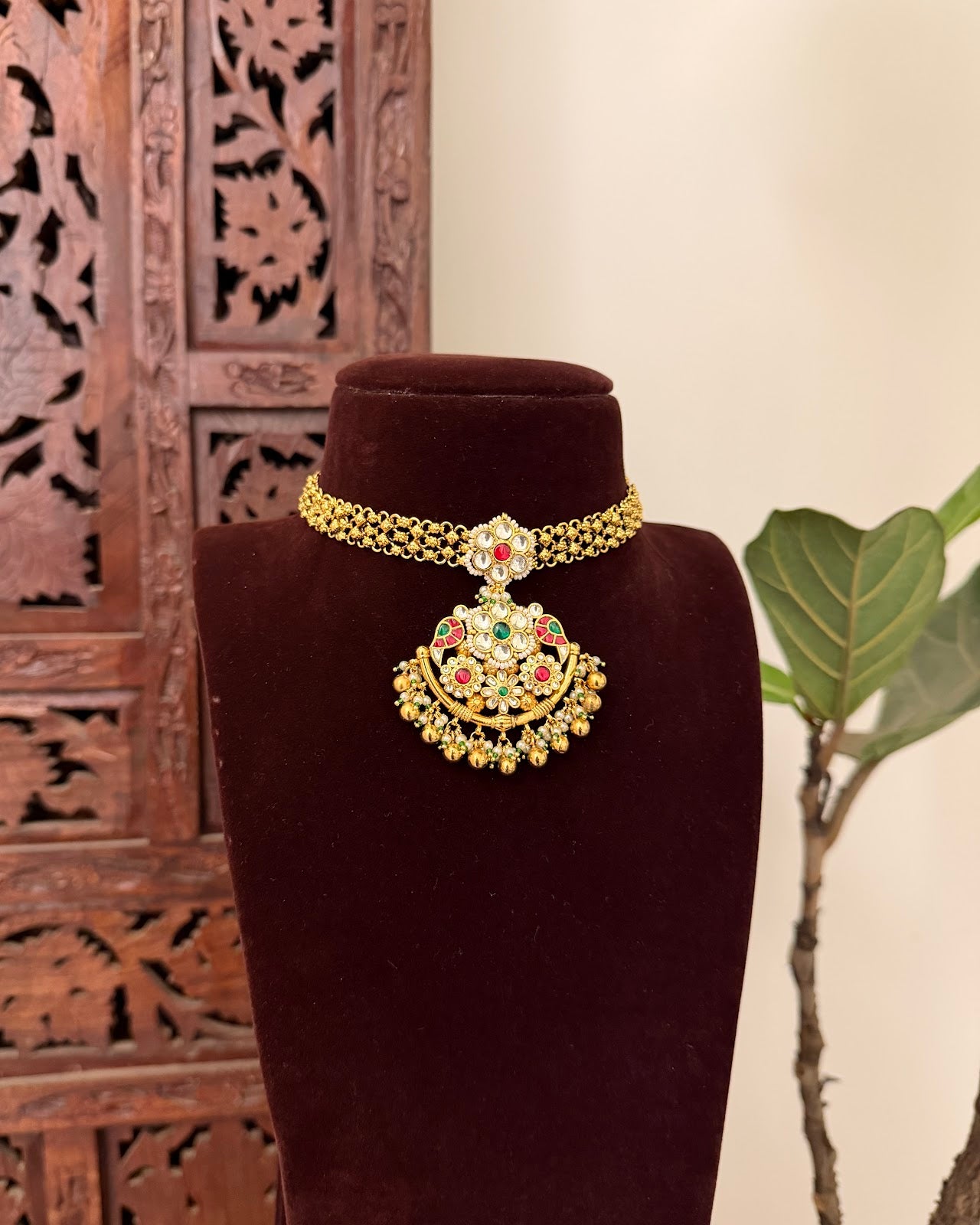 Antique Kundan Statement Necklace with Earrings | Handmade Gold Plated | NC739