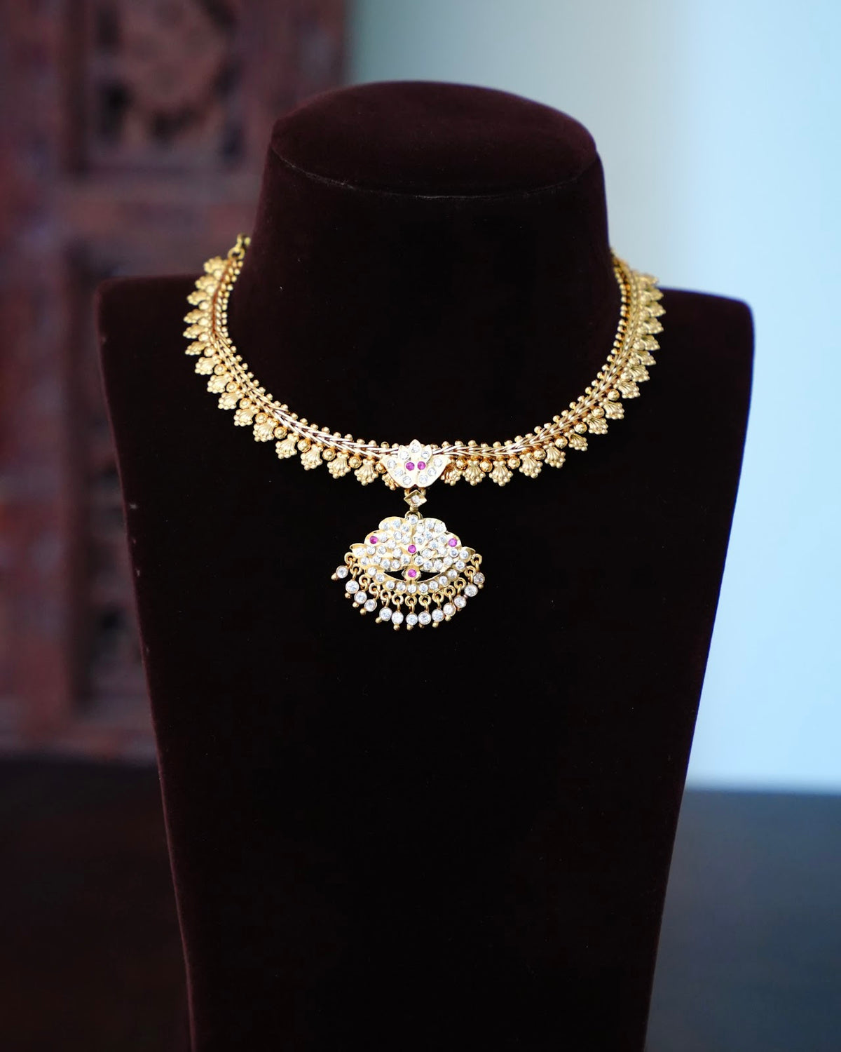 Traditional Impon Attigai Necklace | Handmade Gold Tone | NC942