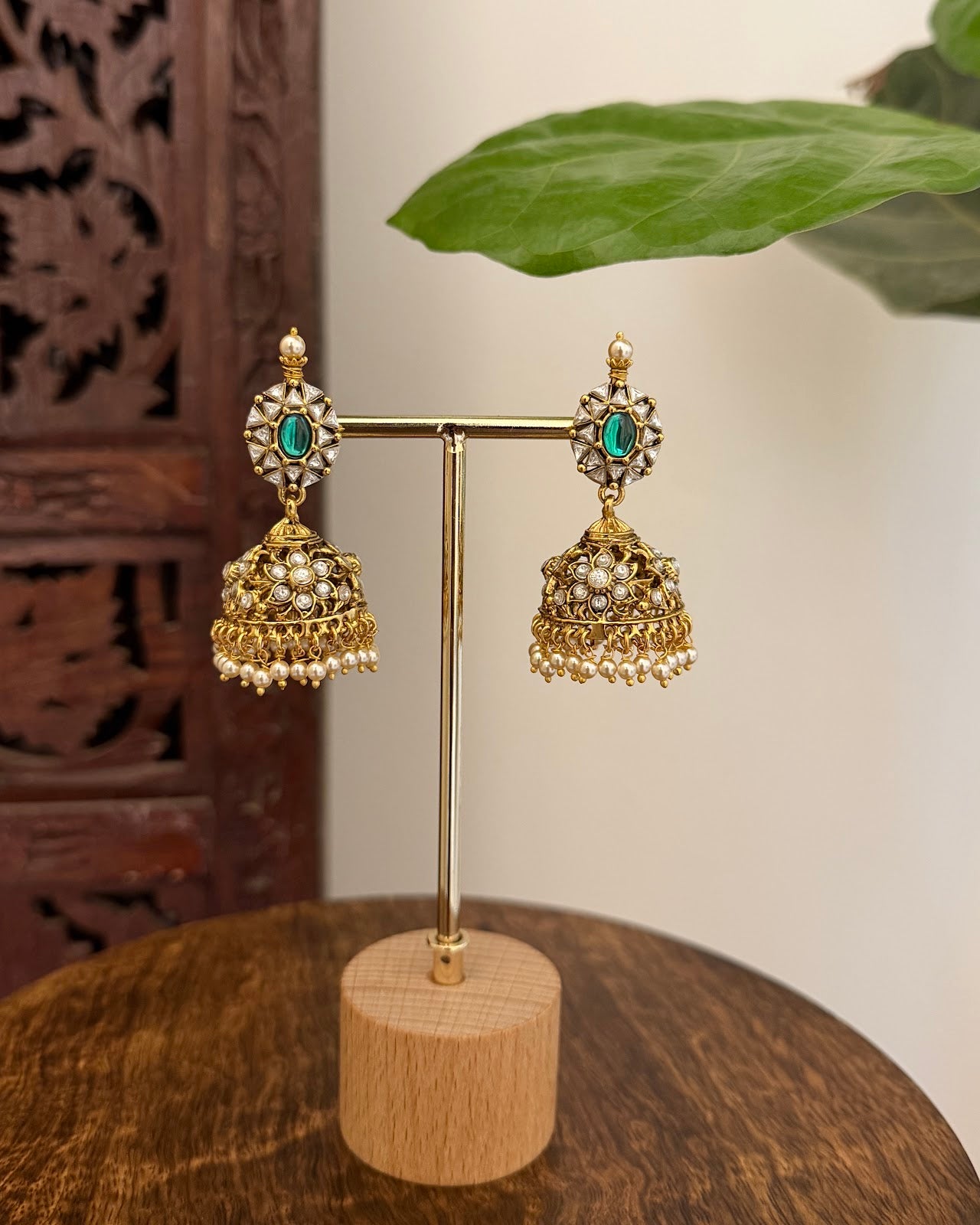 Antique Kundan Gold Plated Necklace with Jhumkas | Handmade Gold Plated | NC726