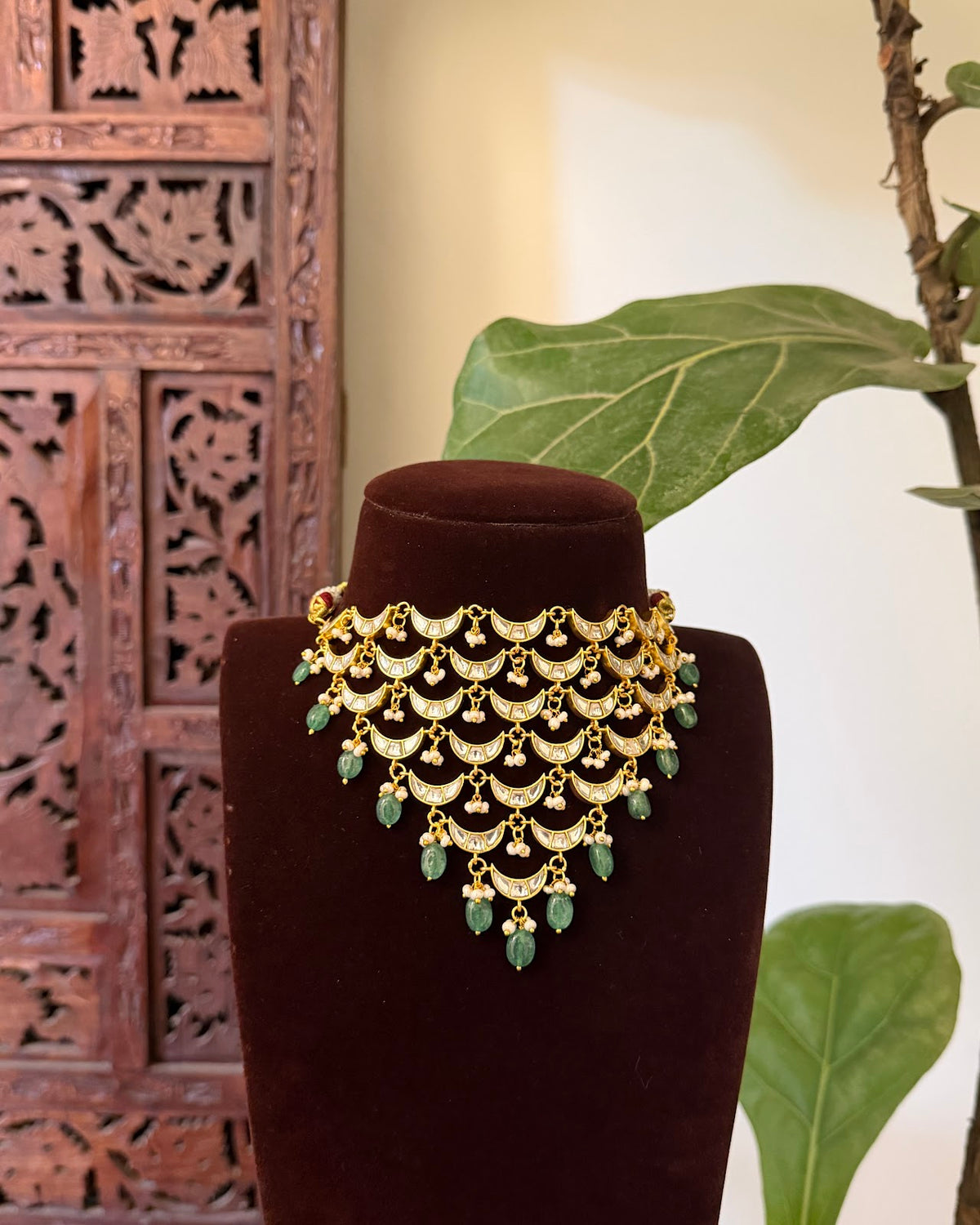Moon Handcrafted Contemporary Kundan Necklace with Earrings | White | Handmade Gold Plated | NC877