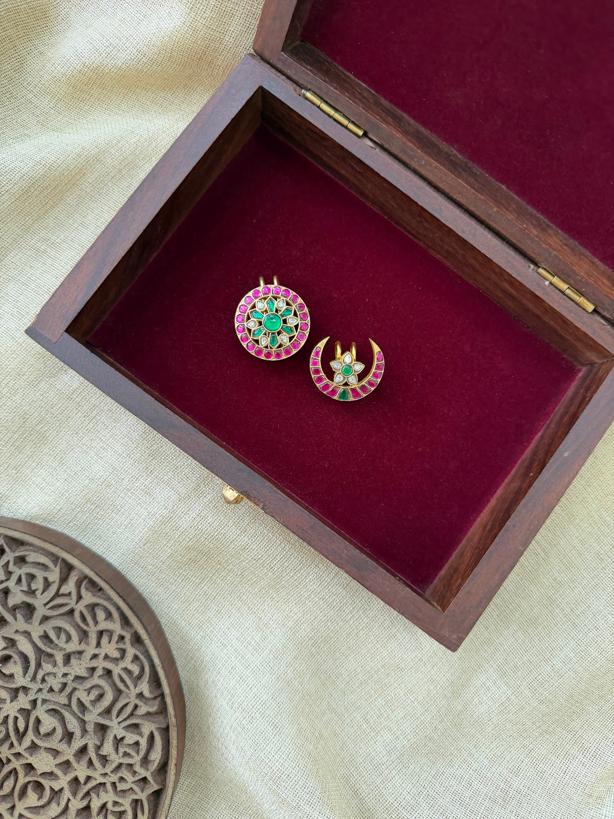 Multicolour Jadau Kundan Sun & Moon Hair Accessory | Gold Plated Traditional Set | HA403