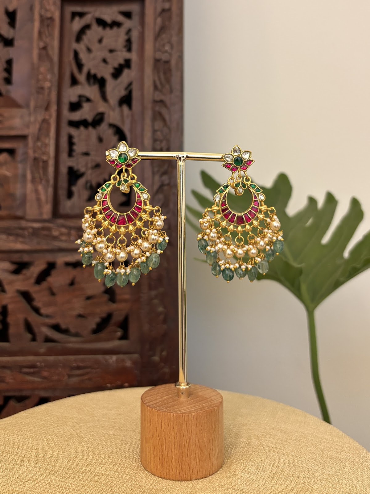 Blooming Floral Jadau Jhumkas with Pearl Bead Drops | Handmade Gold Plated | ER428