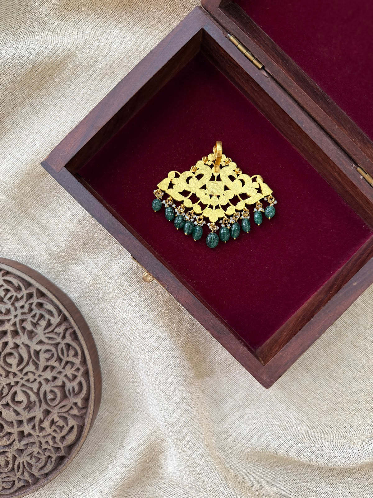 Peacock Motif Jadau Kundan Pendant | Multicolour Gold Plated Pearl Hanging | Handmade | HA399