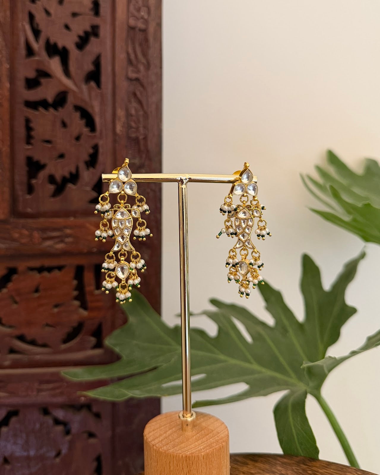 White Floral Jadau Kundan Jhumkas Pearl Drop ER388