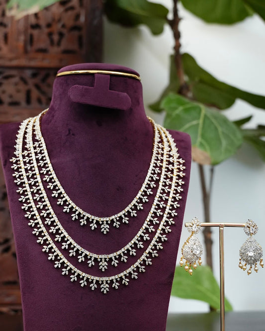 Three-Layer AD Stone Necklace Set with Matching Earrings | NC950