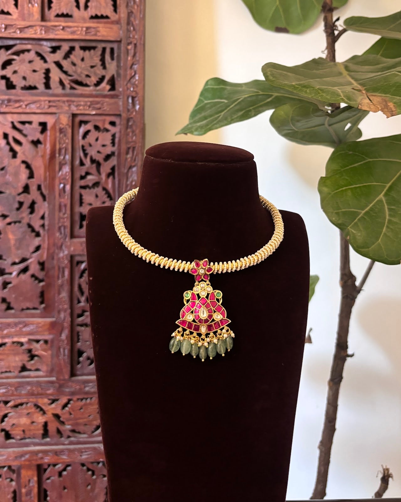 Kanti Pearl Necklace with Peacock Jadau Pendant | Handmade Gold Plated | NC827
