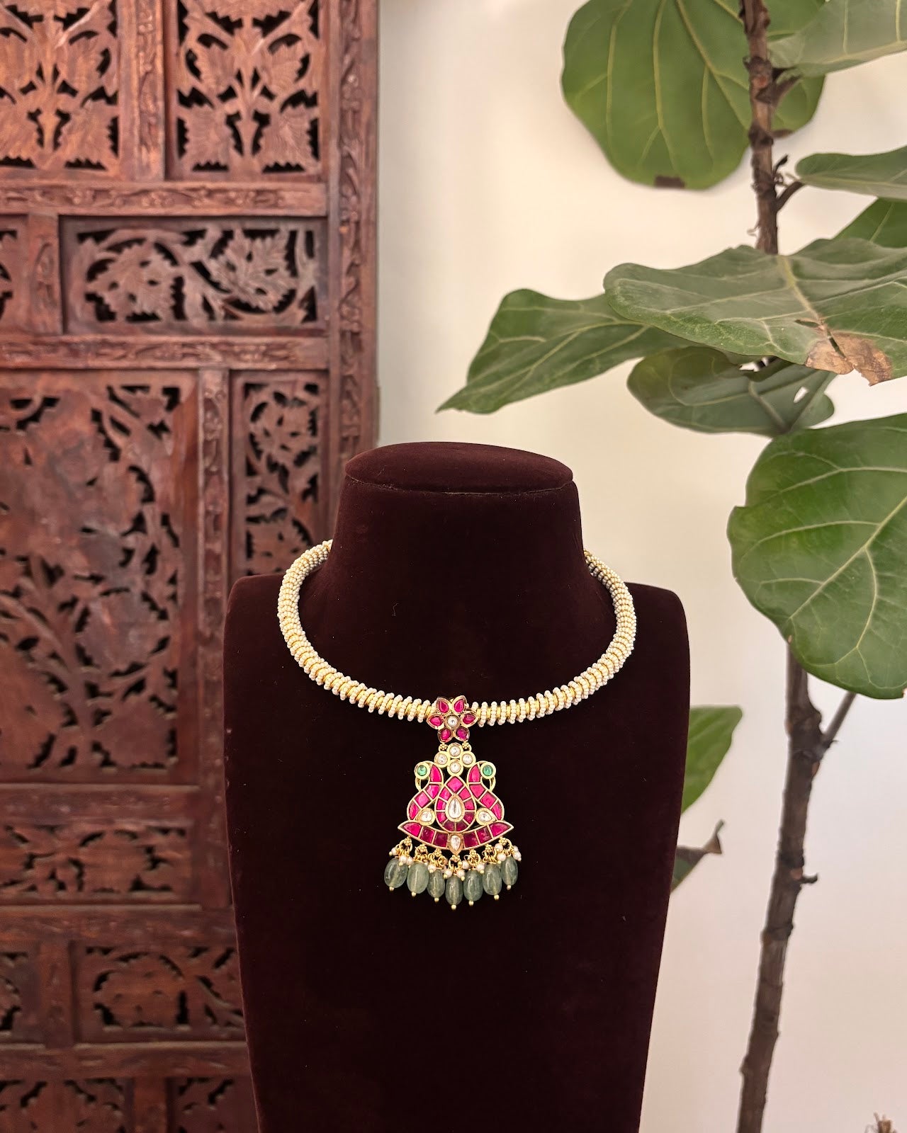 Kanti Pearl Necklace with Peacock Jadau Pendant | Handmade Gold Plated | NC827