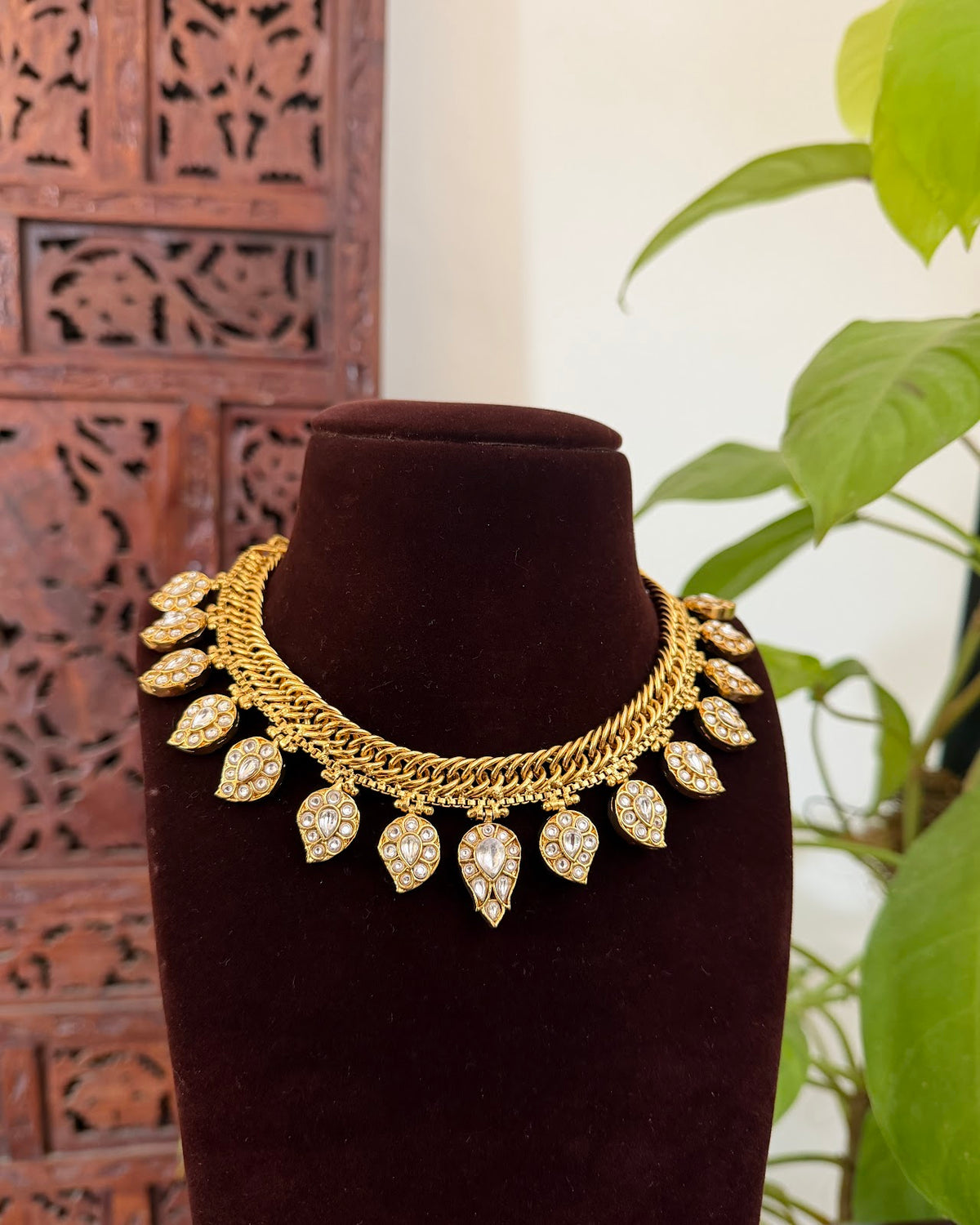 2 in 1 Reversible Mango Necklace with Earrings | Handmade Gold Plated | NC953