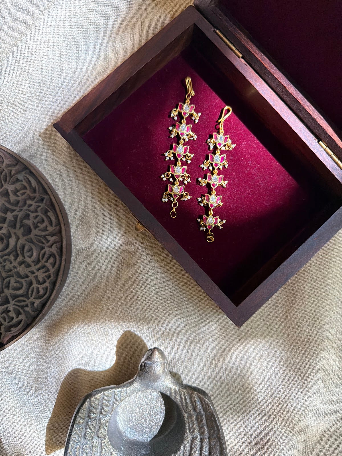 Kundan Floral Straight Ear Chain | Handmade Gold Plated | EC237