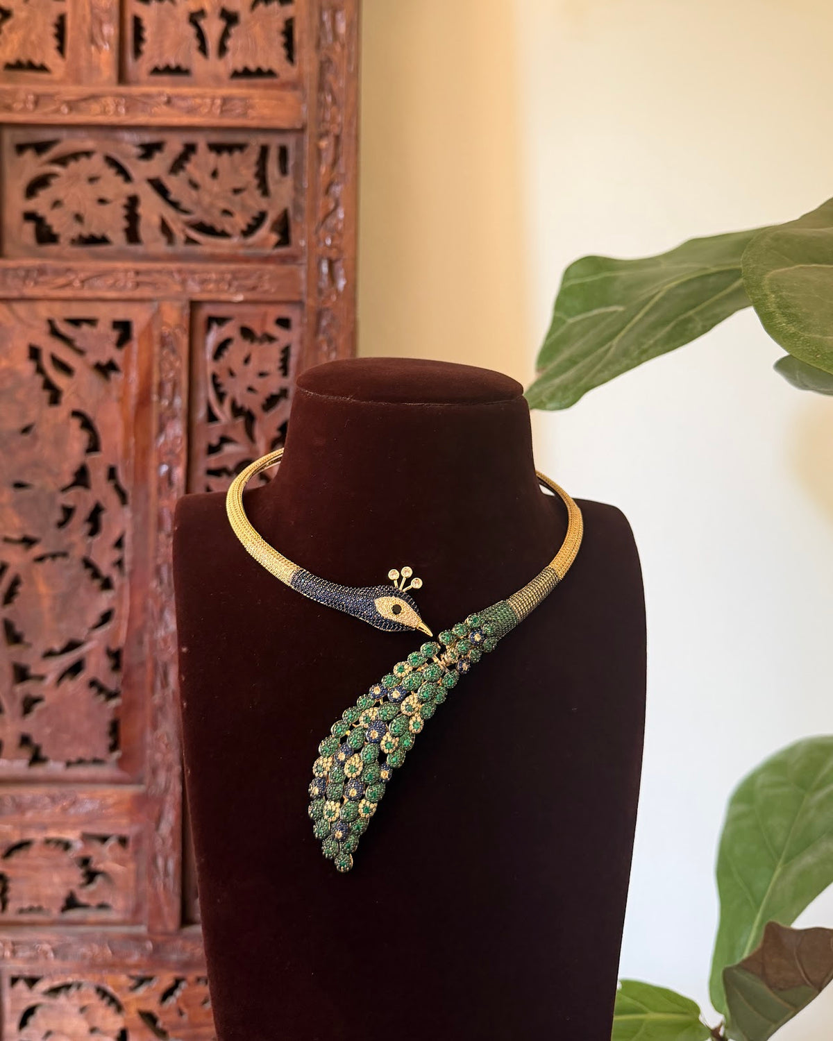 Royal Peacock Kanti Choker with Earrings – Blue & Green | Handmade Gold Plated | NC875